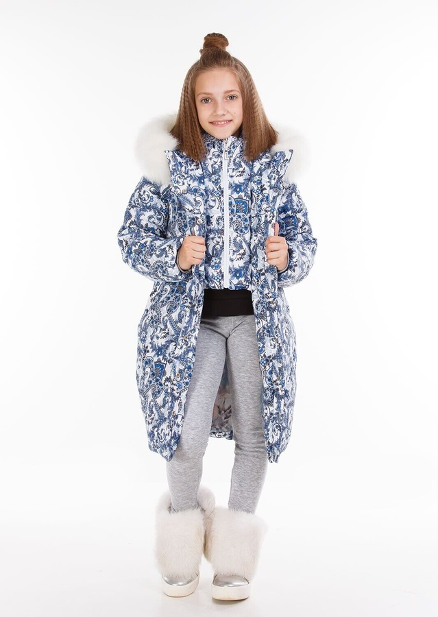 Куртка для девочки Джудит принт синий, Синий, 146