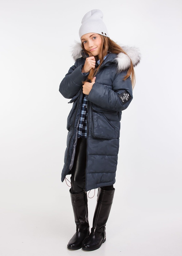 Зимняя куртка для девочки Харди графит подросток, Графит, 152