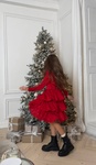 Нарядное платье для девочки из шифона с объемной каскадною юбкой красное, Красный, 158