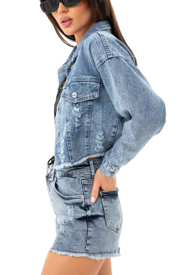 Коротка джинсова куртка Ейч синя (9119), Синій, M