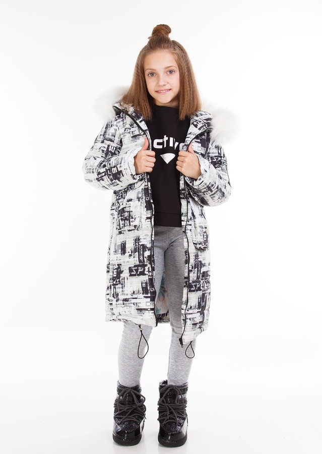Куртка для девочки Харди Черно-белый, Черно-белый, 128
