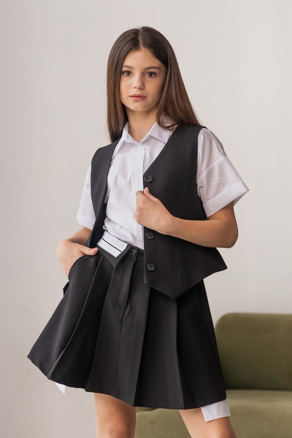 Спідниця із корсажним поясом шкільна для дівчинки чорна, Чорний, 122