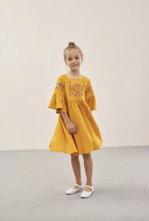 Платье вышиванка для девочки "Зайчики" желтый, Жёлтый, 122