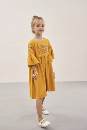 Плаття вишиванка для дівчинки "Зайчики" жовтий, Жовтий, 110