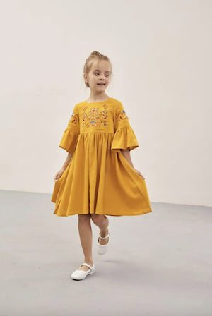 Плаття вишиванка для дівчинки "Зайчики" жовтий, Жовтий, 128