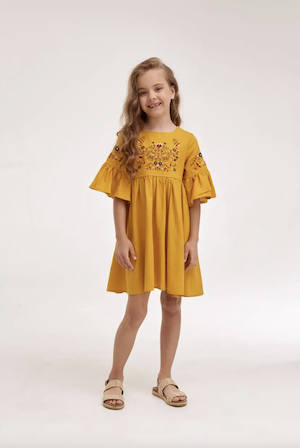 Платье вышиванка для девочки "Зайчики" желтый, Жёлтый, 140