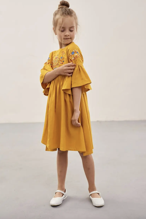 Платье вышиванка для девочки "Зайчики" желтый, Жёлтый, 110