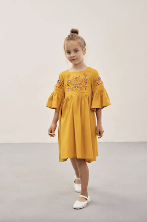 Платье вышиванка для девочки "Зайчики" желтый, Жёлтый, 122