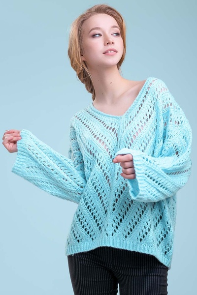 Пуловер 1413.3337, голубой, однотонный, S-XXL