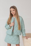 Комплект стьобана коротка куртка та спідничка для дівчинки, Бежевий, 122-128