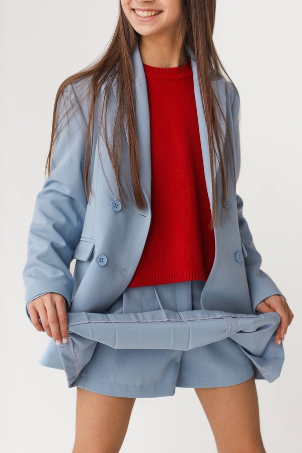 Спідниця-шорти для дівчинки з застібкою на блискавку та з ґудзиком, Блакитний, 122