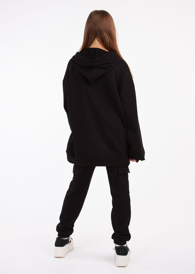 Комплект для девочки худи оверсайз и штаны-карго черный, Черный, 122