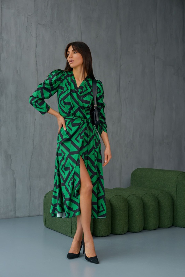 Жіноча сукня на запах з геометричним принтом, Капучино, S