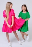 Летнее платье для девочки с рукавами буфами PMR019 малиновое, Малиновый, 134