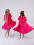 Летнее платье для девочки с рукавами буфами PMR019 малиновое, Малиновый, 140