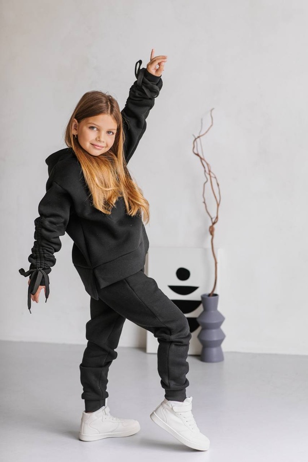 Теплый спортивный костюм для девочки PMR112 чорний, Черный, 122