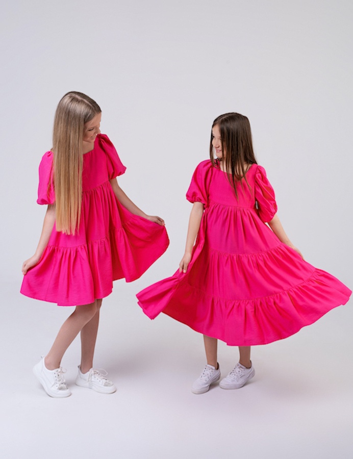 Летнее платье для девочки с рукавами буфами PMR019 малиновое, Малиновый, 122