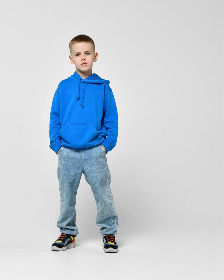 Худі дитяче HD-12017-11 прямого силуету з капюшоном із регульованим шнурком синє, Синій, 110