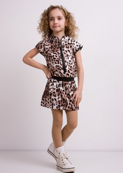 Комбинезон для девочки Мариз леопард с юбкой, Леопардовый, 110