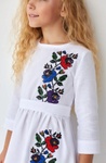 Платье вышиванка для девочки с цветами мальв белая, Белый, 122