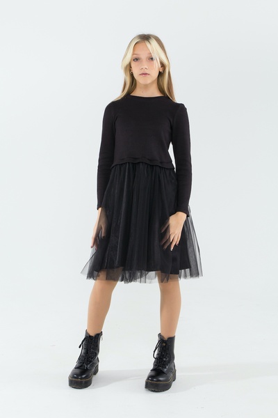 Платье для девочки нарядное Лея черное, Черный, 152