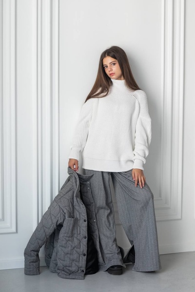 Теплі брюки-палаццо для дівчинки з розрізами внизу сірі, Сірий, 122