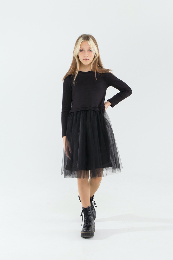Платье для девочки нарядное Лея черное, Черный, 122