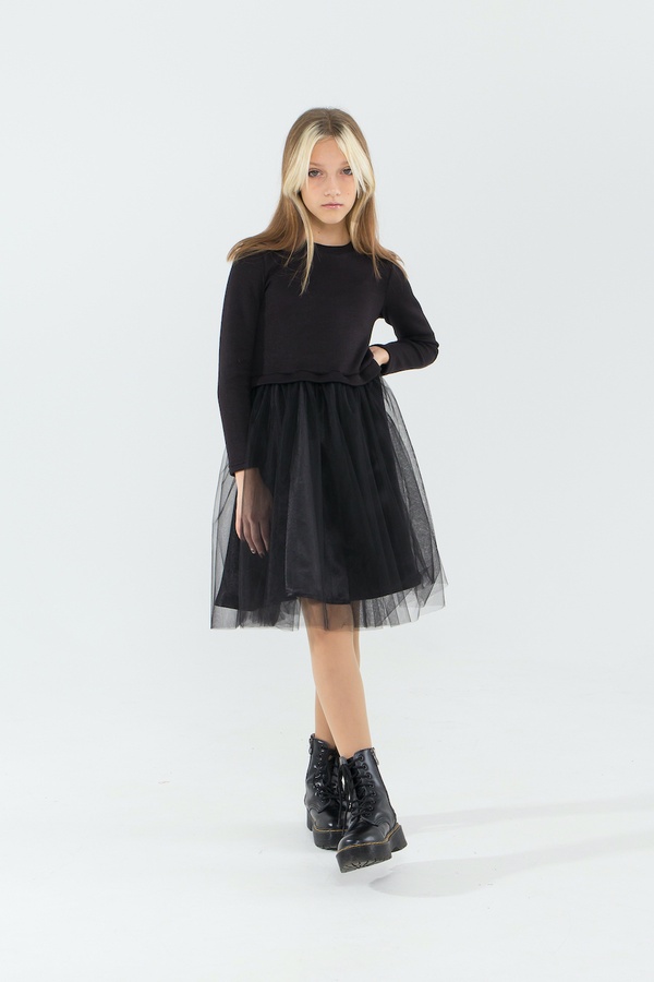 Платье для девочки нарядное Лея черное, Черный, 146