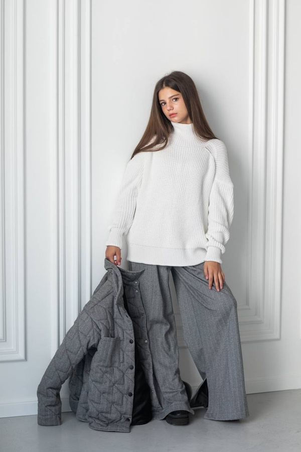 Теплые брюки-палаццо для девочки с разрезами внизу серые, Сірий, 122