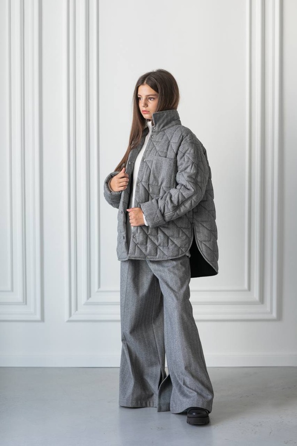 Теплые брюки-палаццо для девочки с разрезами внизу серые, Сірий, 122