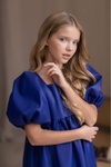 Сукня з екошкіри з рукавами-буфами для дівчинки синя, Синій, 110