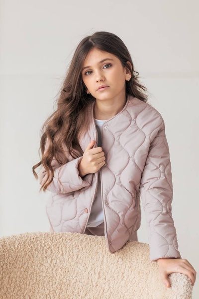 Стьобана коротка куртка для дівчинки, Бежевий, 122-128 см