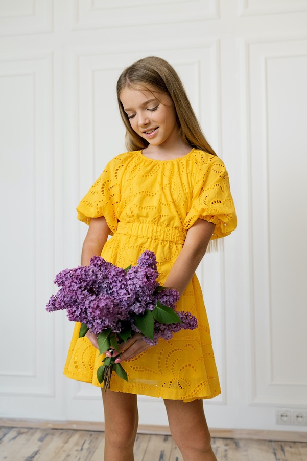 Літнє Плаття для Дівчинки PMR015 Жовте, Жовтий, 134
