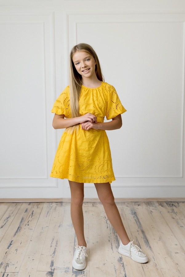 Летнее Платье для Девочки PMR015 Желтое, Жёлтый, 164