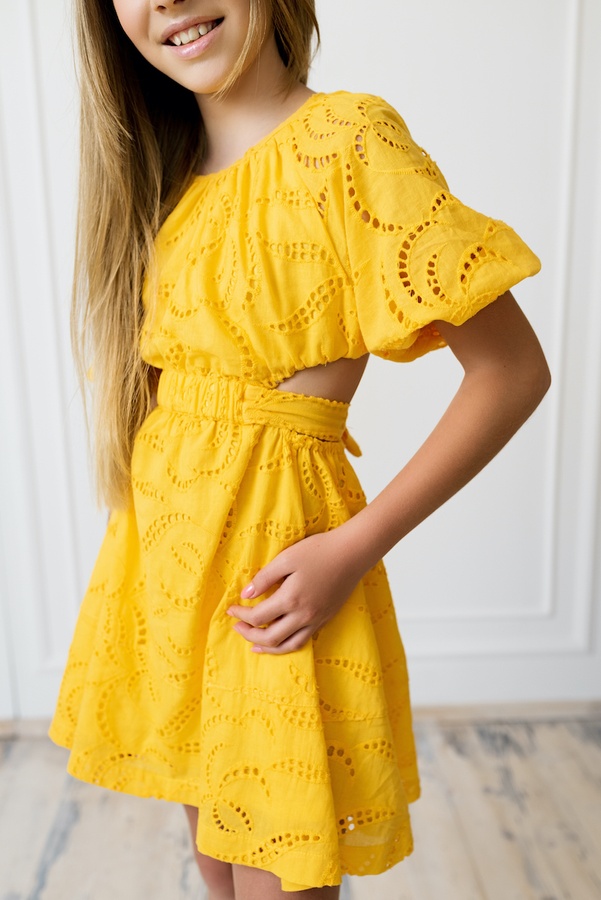 Летнее Платье для Девочки PMR015 Желтое, Жёлтый, 128