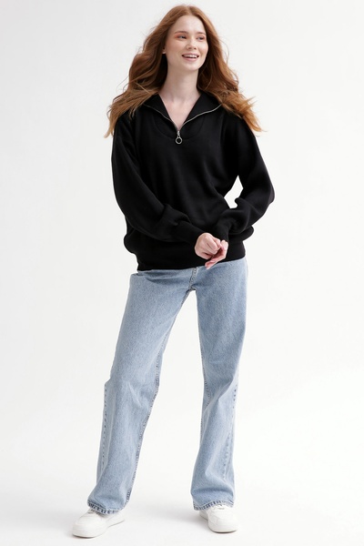 Пуловер жіночий SV-6998-8 трикотажний вільного силуету чорний, Чорний, One Size