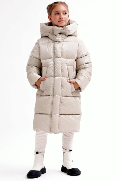 Пуховая куртка для девочек DT-8365-26 на молнии и с капюшоном бежевый, Бежевый, 44