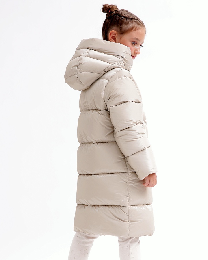 Пухова куртка для дівчаток DT-8365-26 на блискавці та з капюшоном бежевий, Бежевий, 44