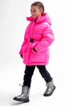 Пуховая куртка для девочки DT-8359-15 с трикотажными манжетами на рукавах розовый, Розовый, 34
