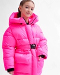 Пухова куртка для дівчинки DT-8359-15 з трикотажними манжетами на рукавах рожевий, Рожевий, 34