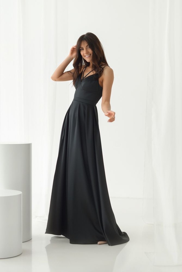 Вечернее Длинное Платье OD_527 с Разрезом Черное, Черный, S