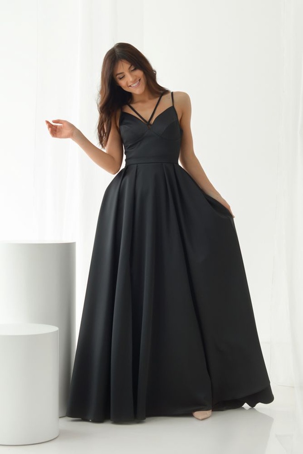 Вечернее Длинное Платье OD_527 с Разрезом Черное, Черный, S