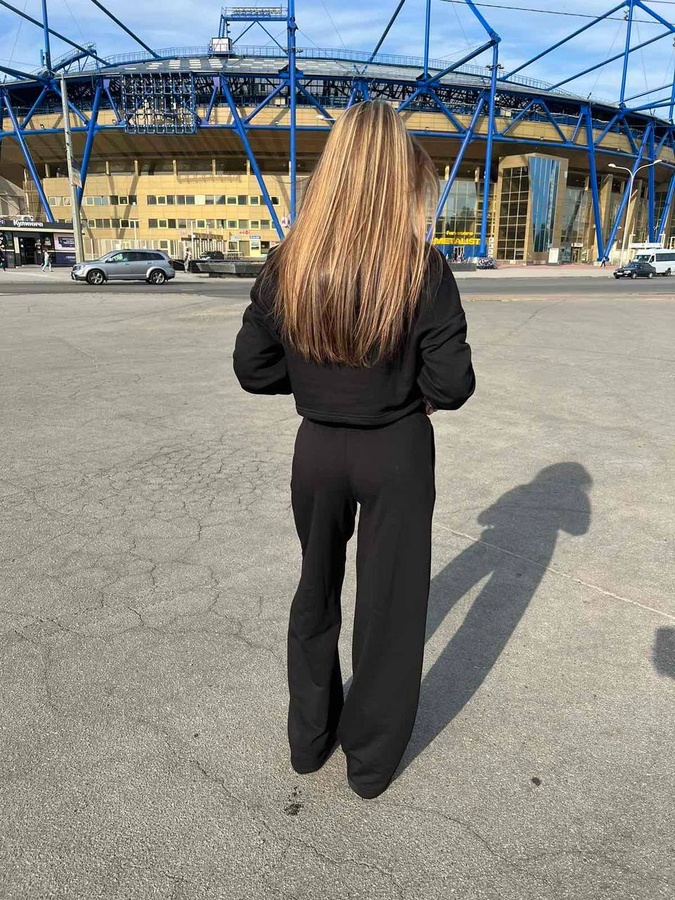 Костюм Марго с укороченным худи и широкими штанами черный, Чорний, 122