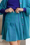 Теплая юбка для девочки PMR106 из твида в гусиную лапку бирюзовая, Бирюзовый, 128
