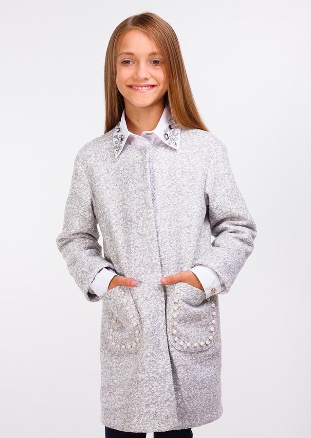 Пальто для девочки Кэри серое подросток, Серый, 146
