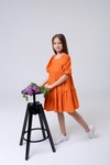 Літнє плаття для дівчинки з рукавами буфами PMR020 помаранчове, Оранжевий, 146