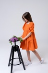 Літнє плаття для дівчинки з рукавами буфами PMR020 помаранчове, Оранжевий, 158