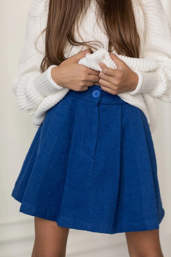 Юбка для девочки со складками из шерстяной ткани синяя, Синій, 122