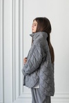 Стьобана коротка куртка-сорочка для дівчинки з карманами сіра, Сірий, 122