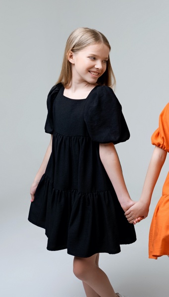 Літнє плаття для дівчинки з рукавами буфами PMR021 чорне, Черный, 122, Міді